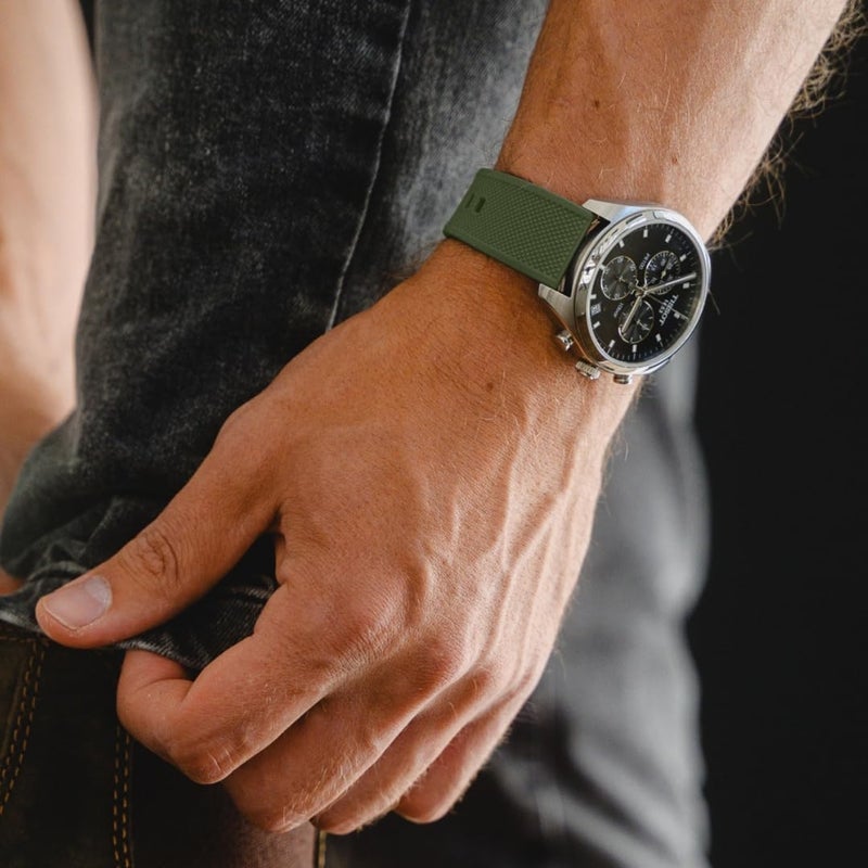 Barton Watch Bands Barton Elite Silicone Watch Band (22mm) | Quick Release Premium Silicone Strap with Stainless Steel Buckle | Compatible with Classic & Smart Watches | Comfortable, Durable, Stylish, Waterproof - Army Green & Black - Image 2